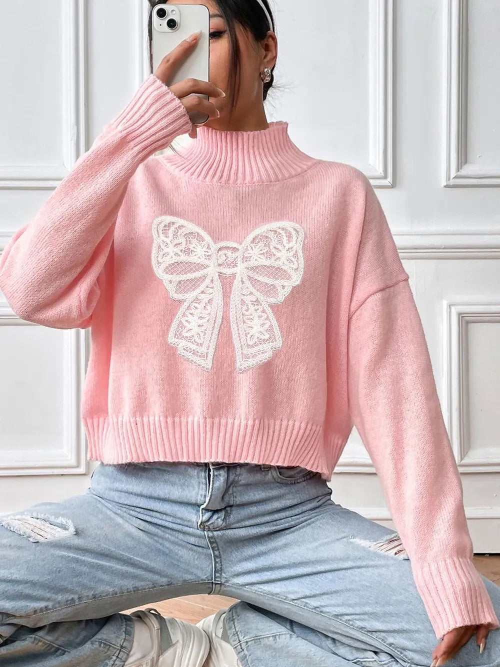 Turtleneck sweater white color option front