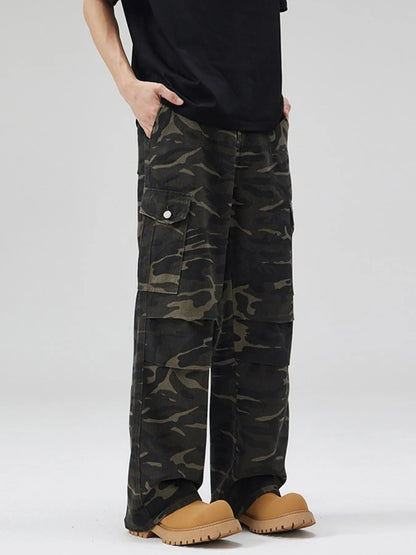 Men's Full Size Camouflage Cargo Jeans with Multi-Pocket Design Plus Size - Fashorio