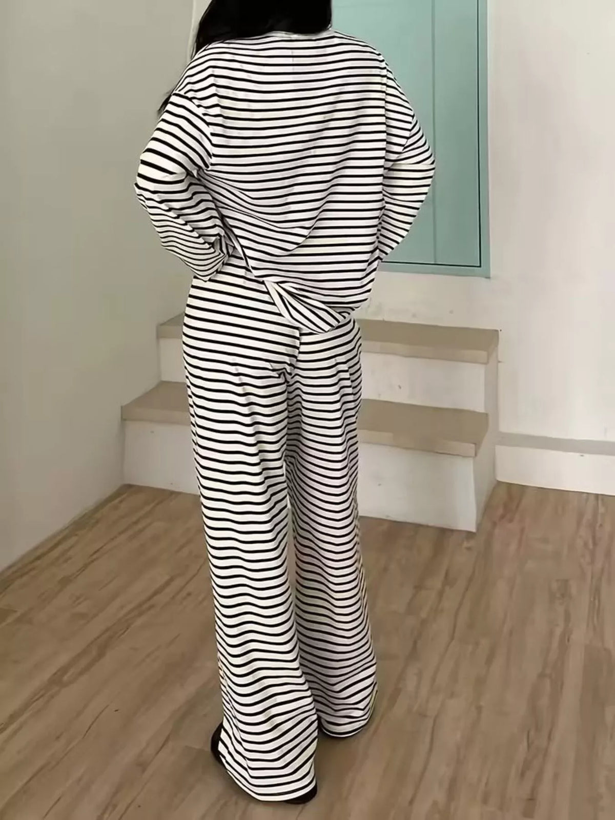 Coordinated striped two piece set outfit