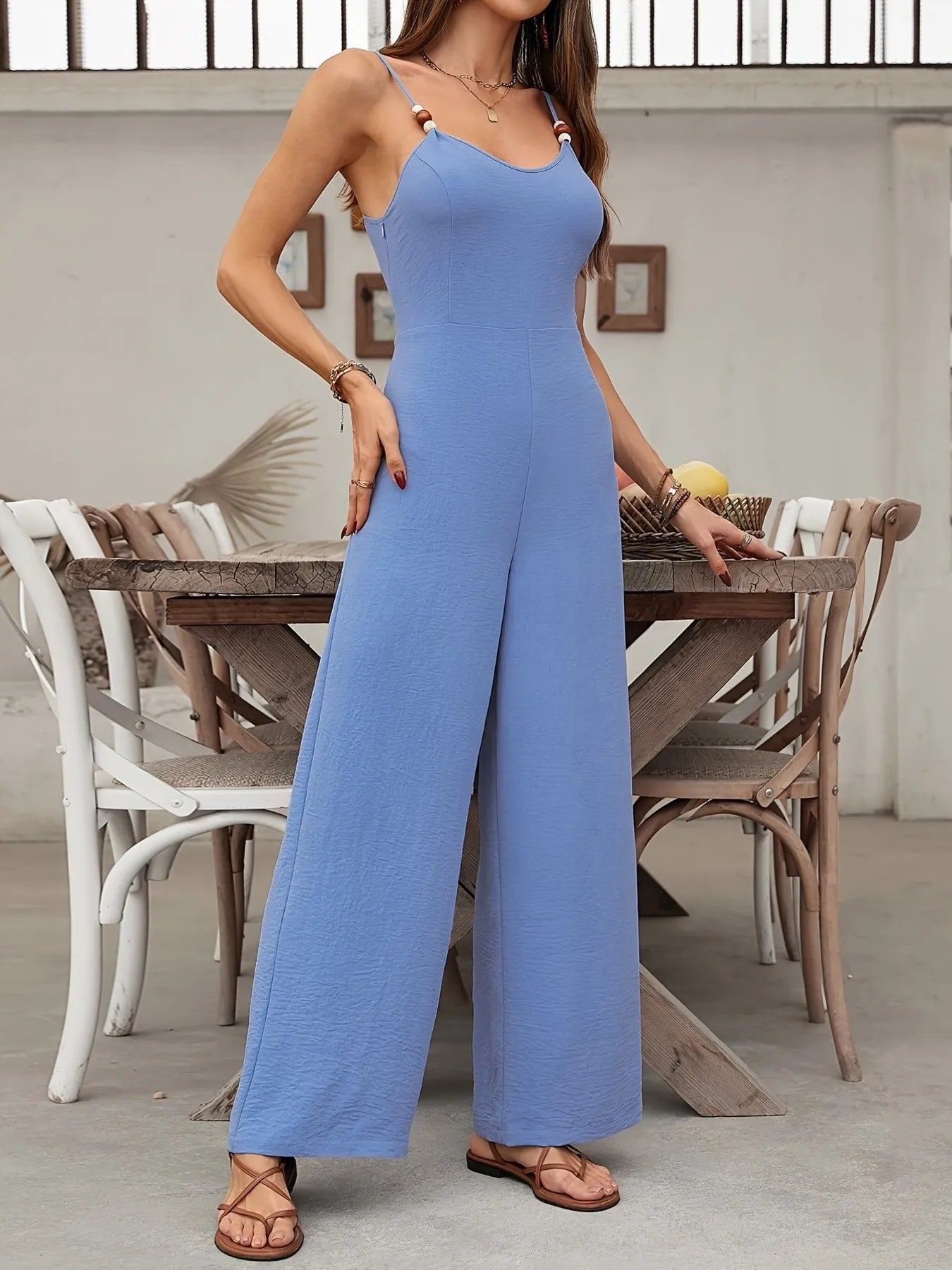 Spaghetti Strap Wide Leg Jumpsuit - Fashorio