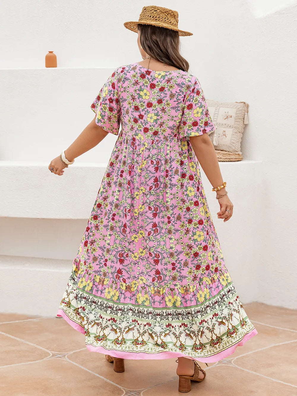 Flutter sleeve floral maxi dress side view
