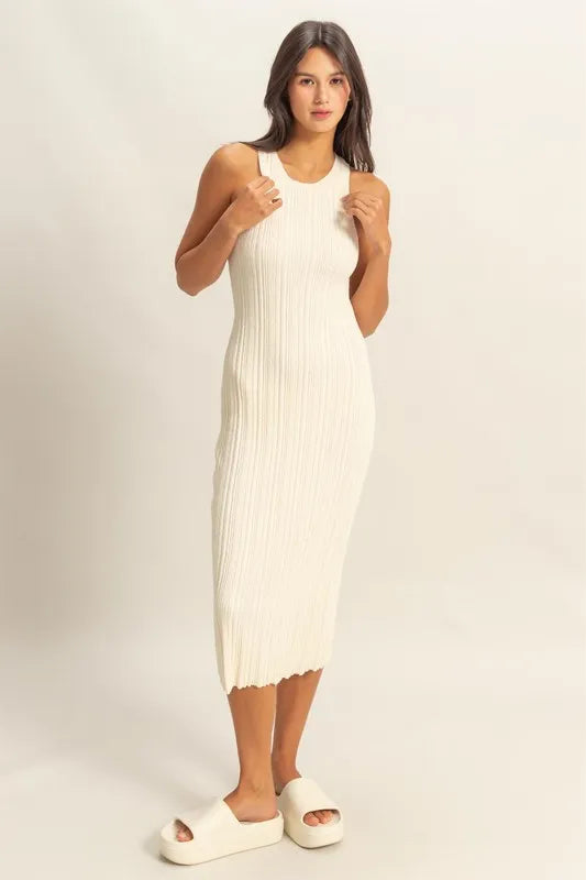 Round Neck Bodycon Ribbed Knit Dress detail