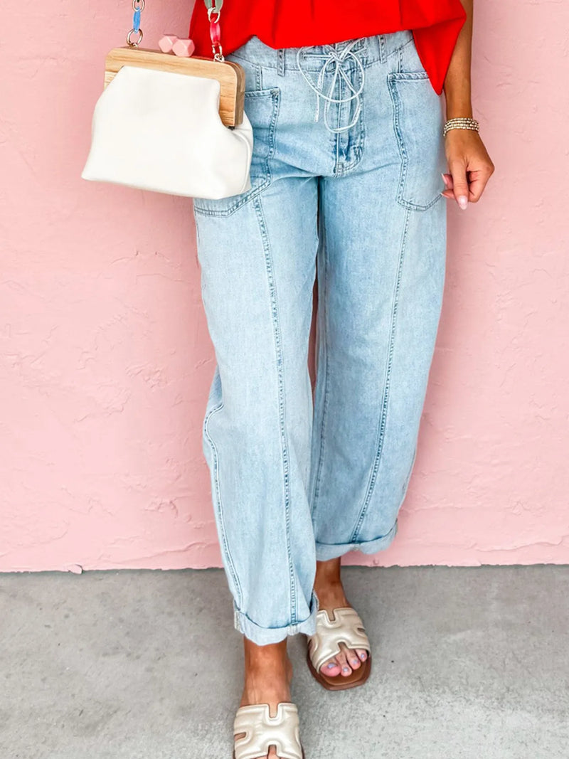 Washed blue relaxed fit boyfriend jeans front view