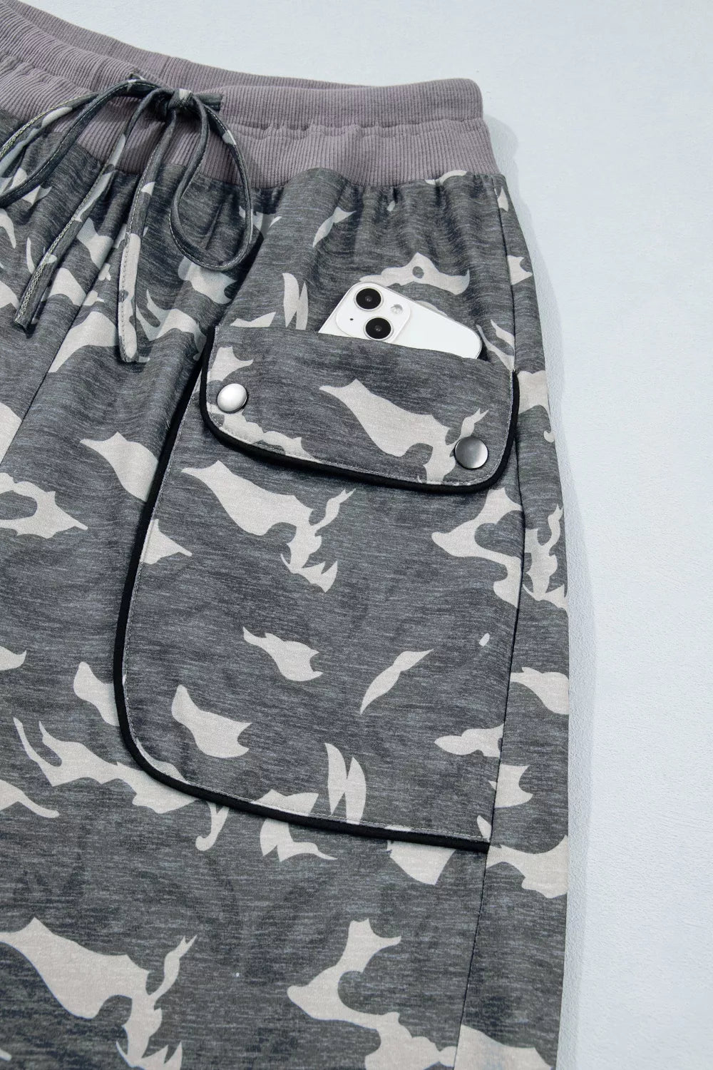Camouflage cargo barrel pants side view