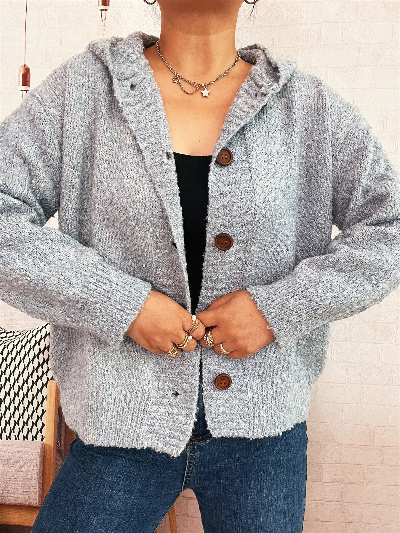 Cozy Button-Up Hooded Cardigan - Fashorio