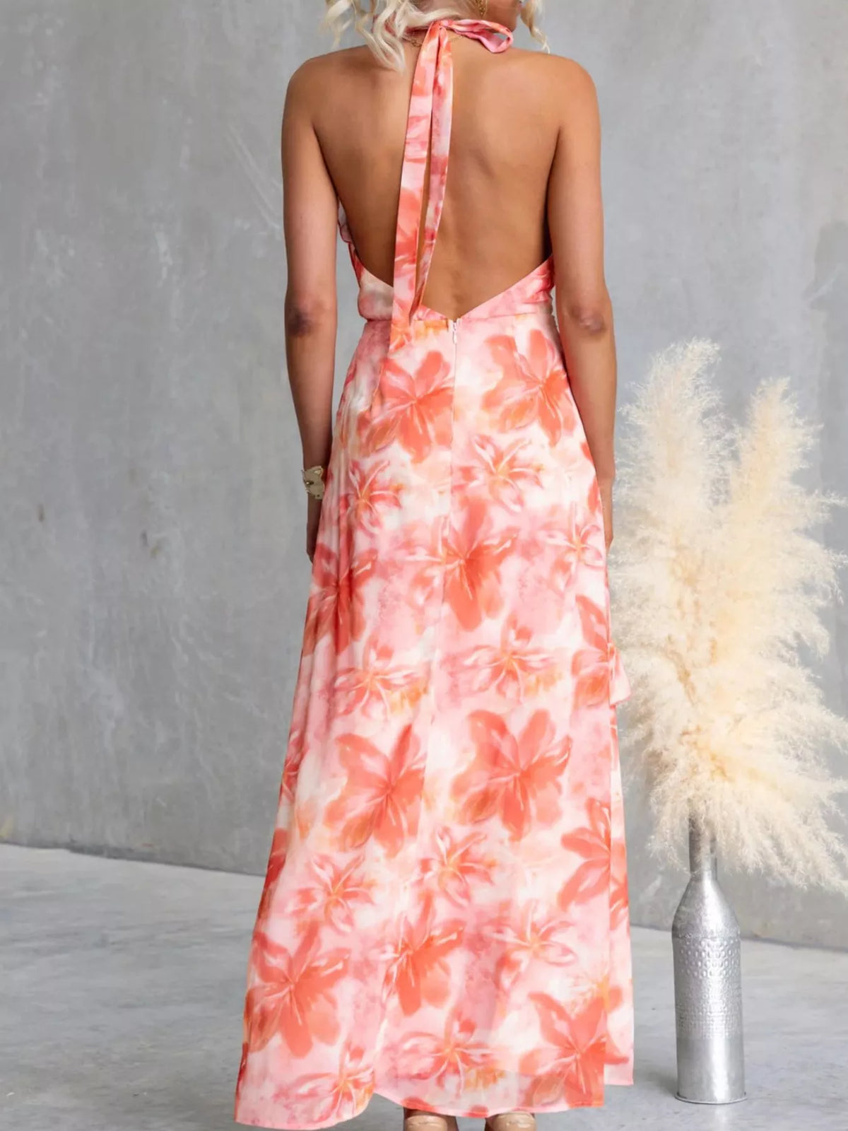 Floral halter maxi dress in purple