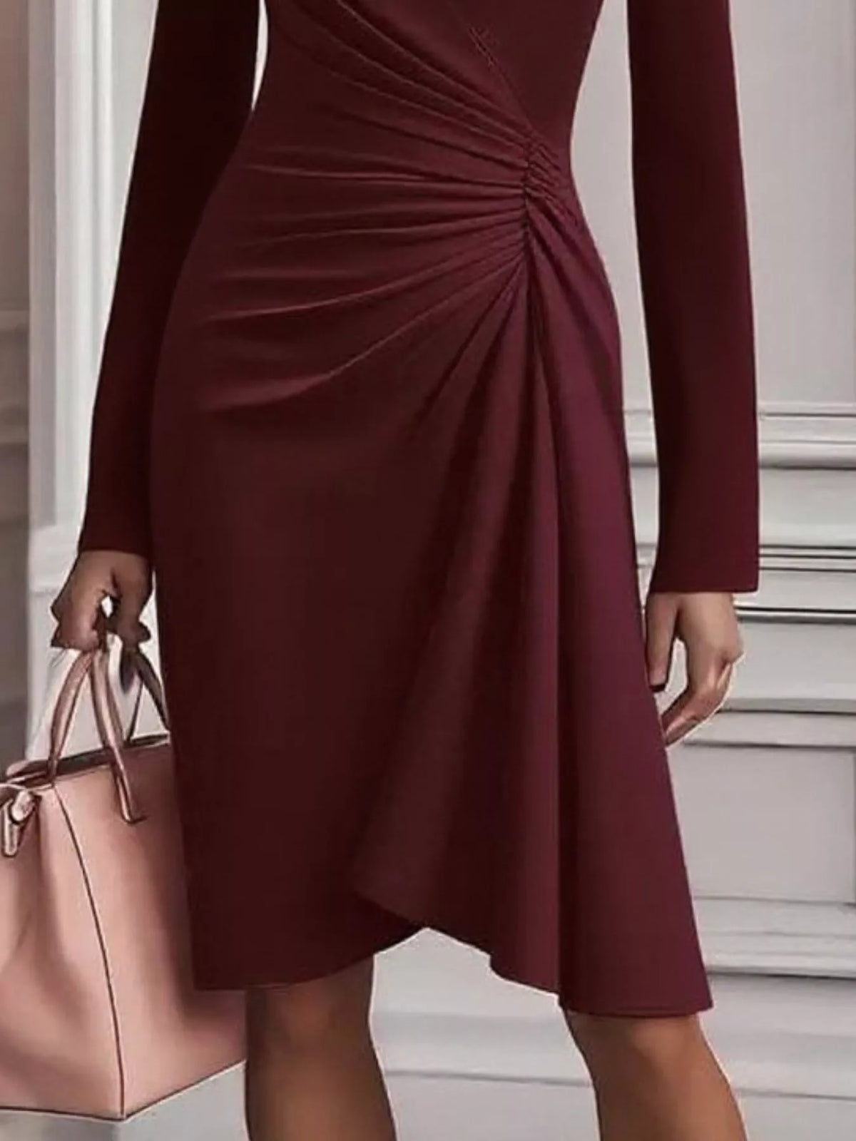 Ruched Surplice Long Sleeve Dress full length view