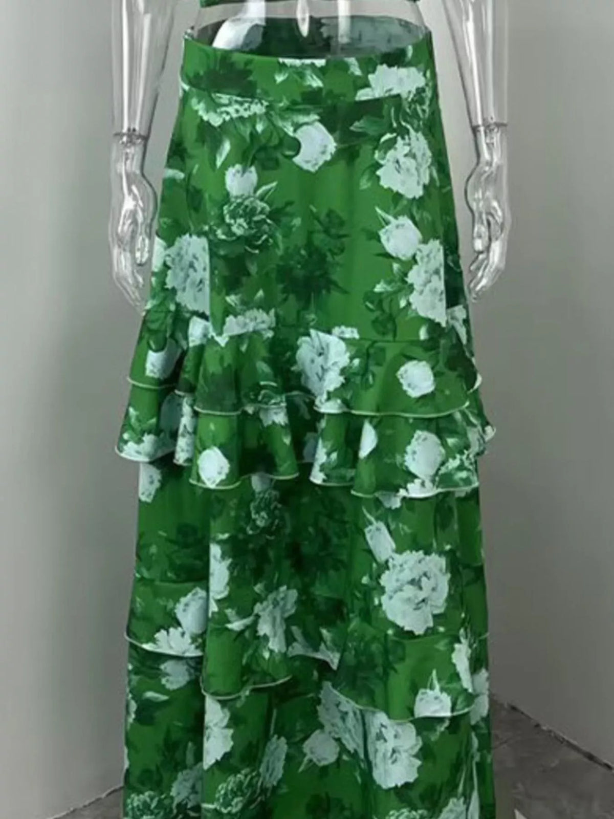 Light indigo floral cami and skirt set