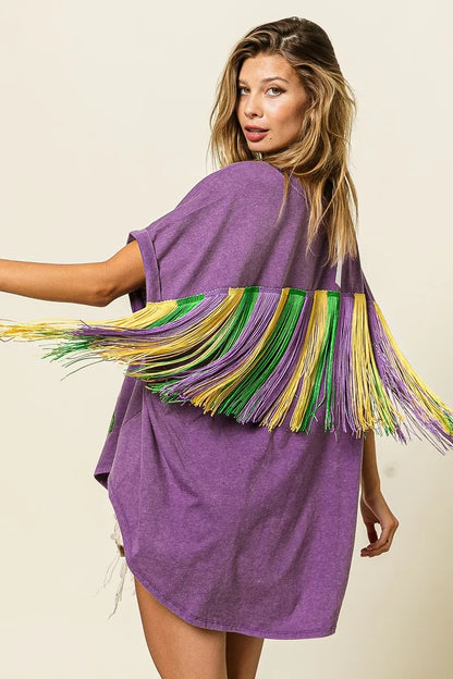 BiBi Vintage Washed Fleur Mardi Gras Top - Fashorio