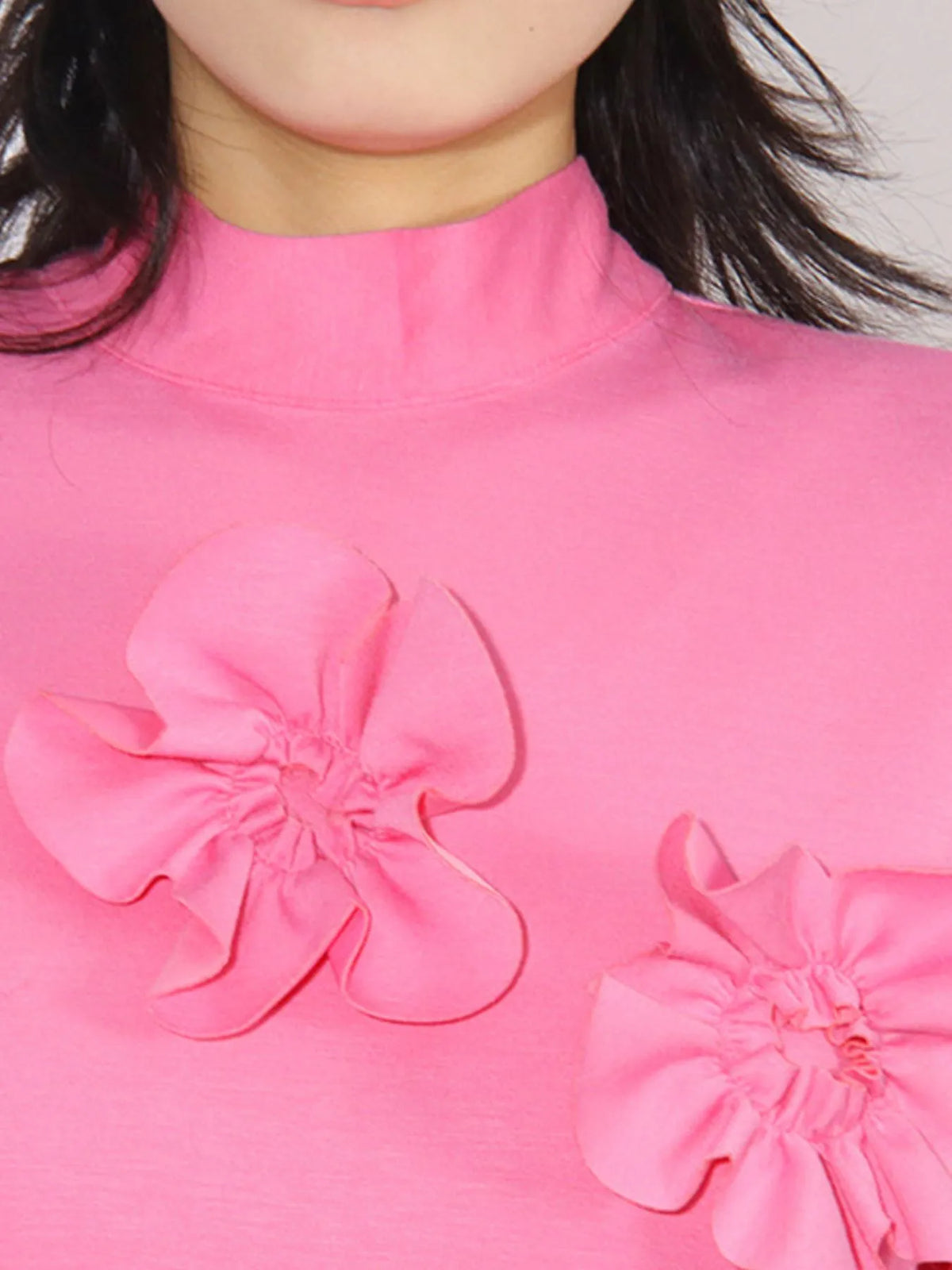 Floral applique long sleeve maxi dress in pink detail view