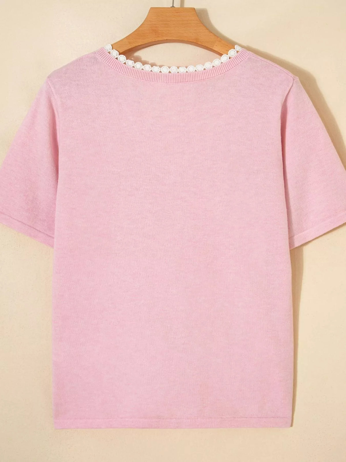 Lace V Neck Short Sleeve Sweater, view 6