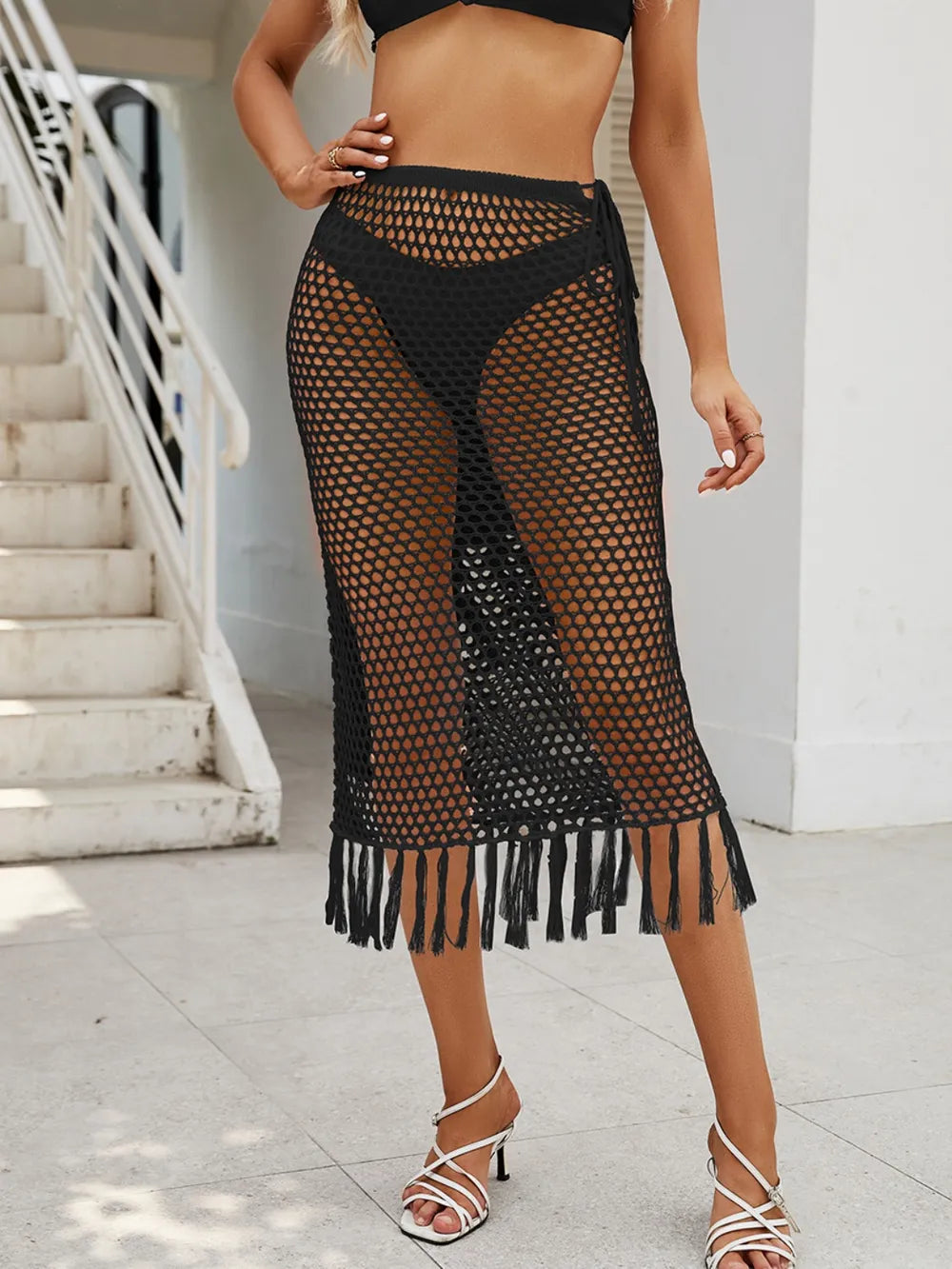 Fringe Openwork High Waist Swim Skirt - Fashorio