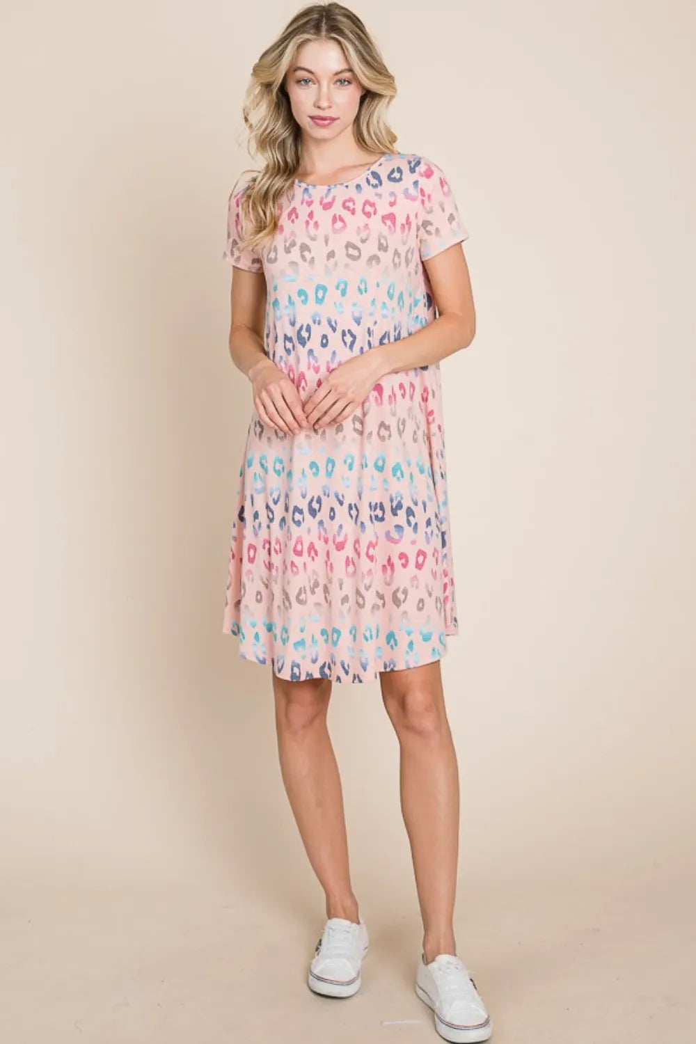 Leopard Round Neck Short Sleeve Dress styled look