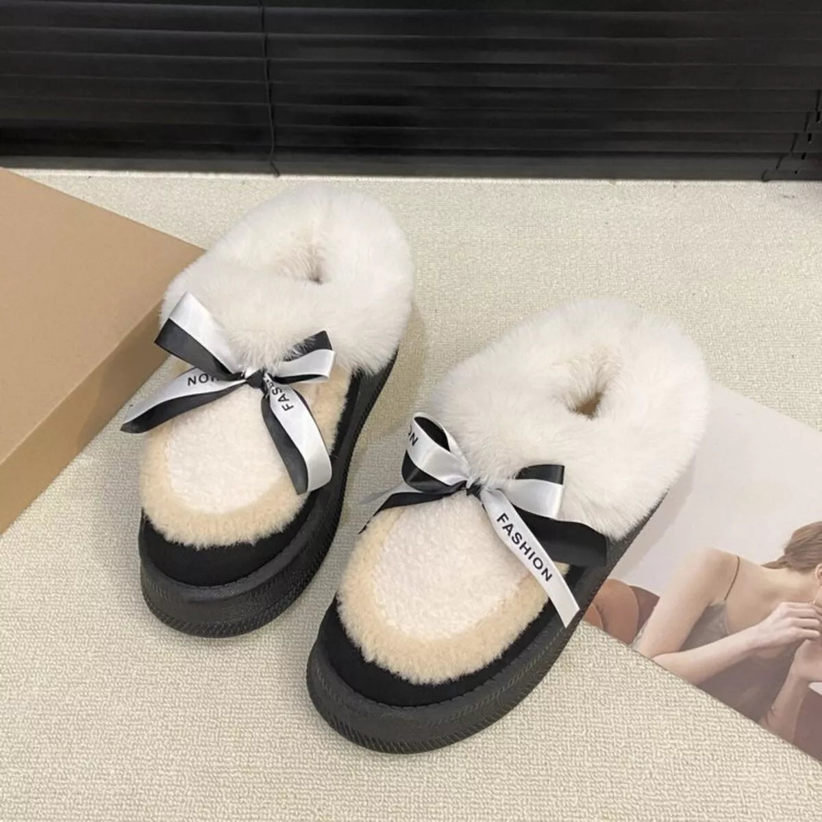 round toe platform boots ivory front view