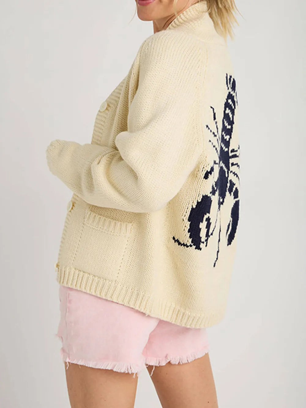 Lobster Button Up Long Sleeve Cardigan - Fashorio