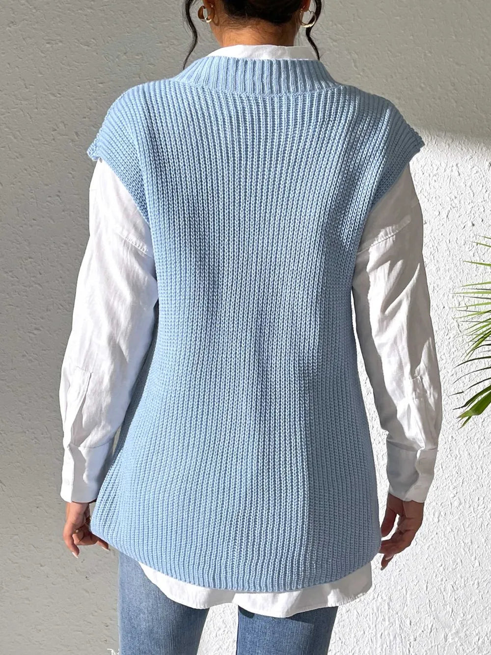 Floral V Neck Sweater Vest in Ivory styled look