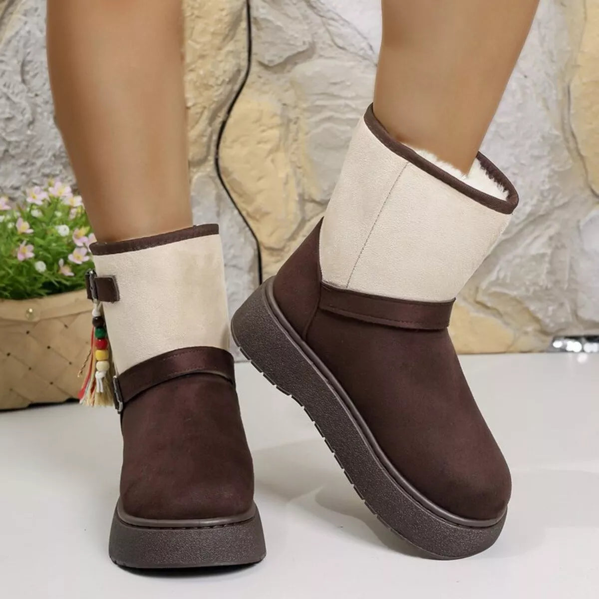 Bohemian Style Ankle Boots with Tassel Decor material texture