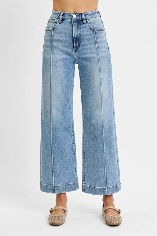 RISEN Full Size High Rise Crop Wide Leg Jeans Plus Size LIGHT - Fashorio