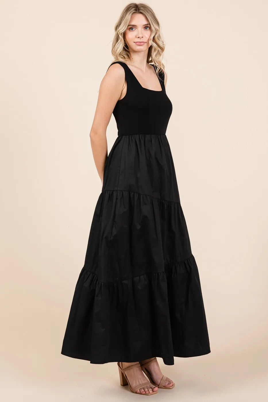 Mittoshop Mixed Media Square Neck Maxi Dress back view