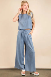VERY J Solid Woven Top & Pants Set - Fashorio