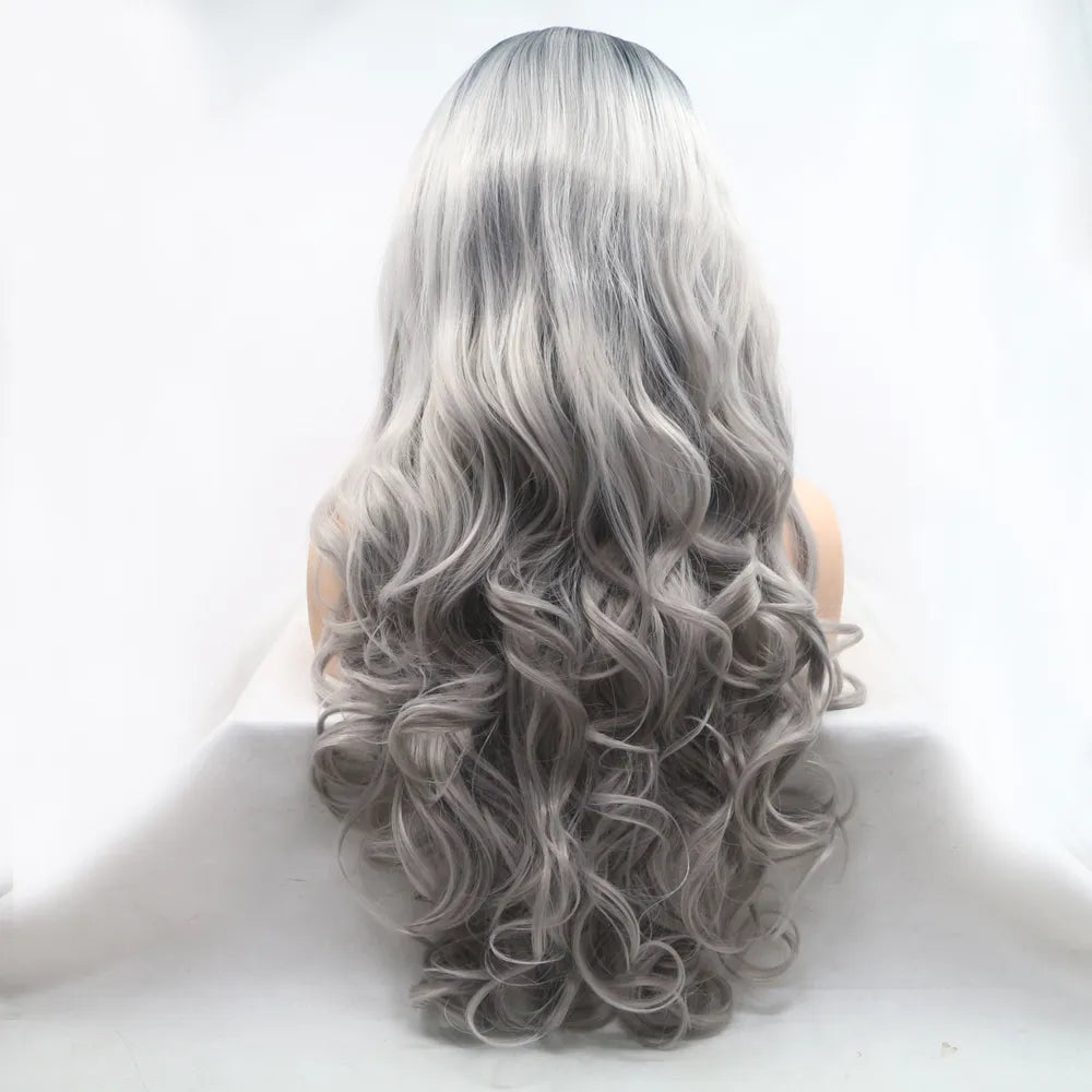 Long wavy wig side view