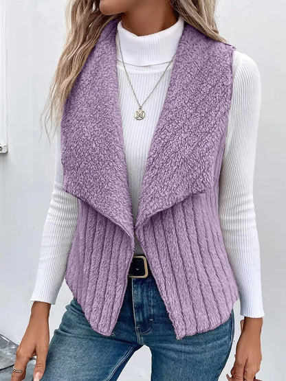 Open Front Fuzzy Vest Coat Lilac - Fashorio