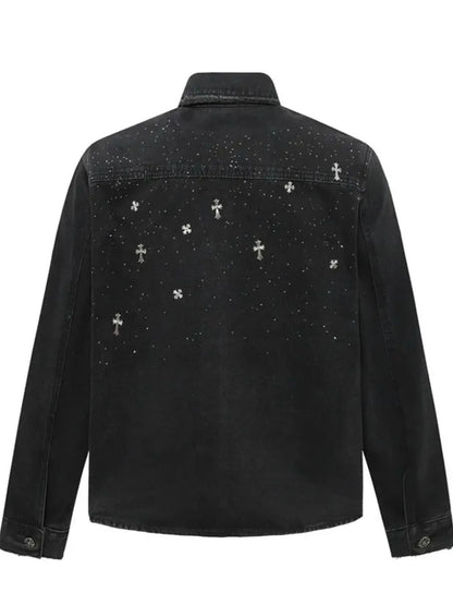 Men's Plus Size Cross Button Up Long Sleeve Denim Jacket - Fashorio