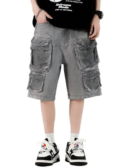 Men's Wide Leg Cargo Denim Shorts - Fashorio
