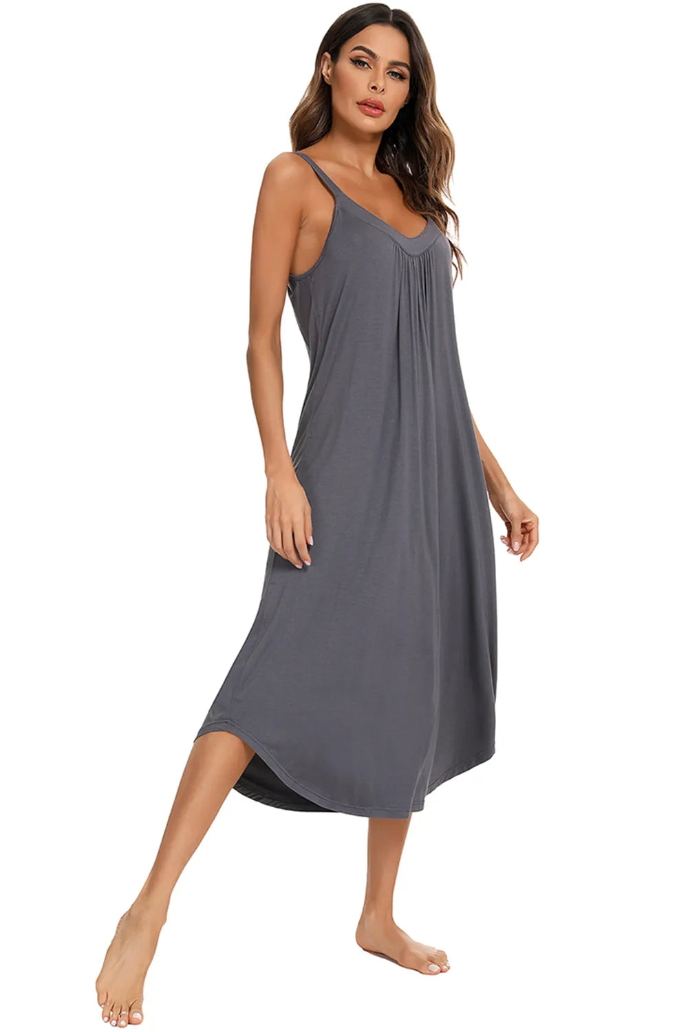 V-Neck Midi Lounge Dress - Fashorio