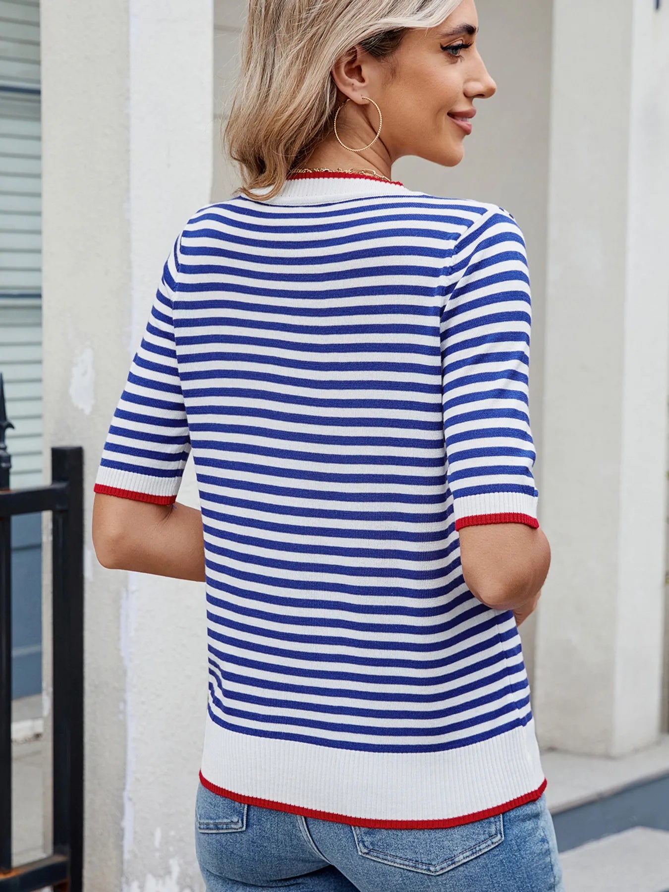 Striped Casual T-Shirt with Contrast Trim - Fashorio