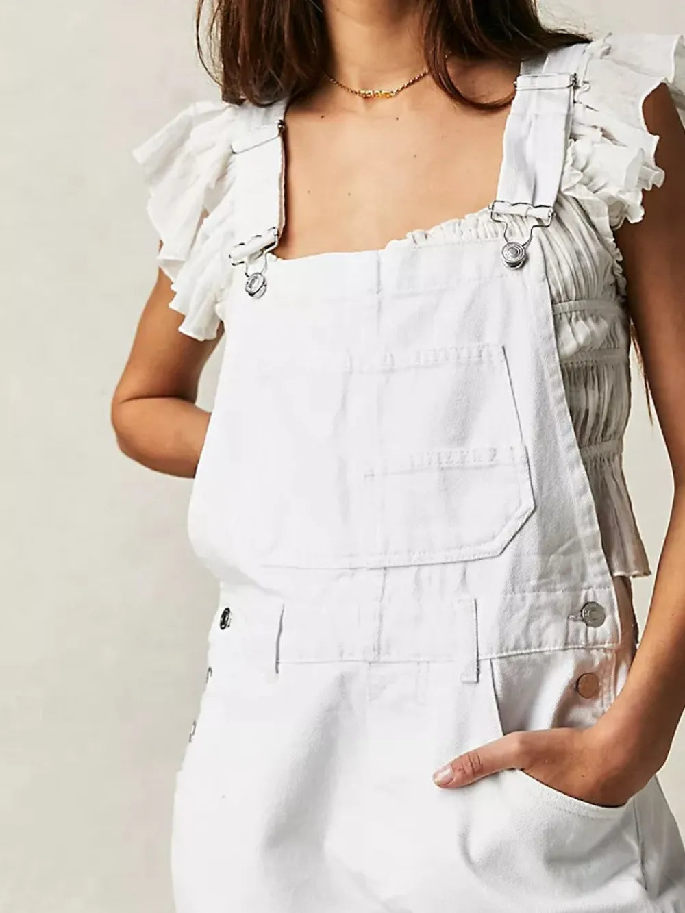 White square neck overalls back view