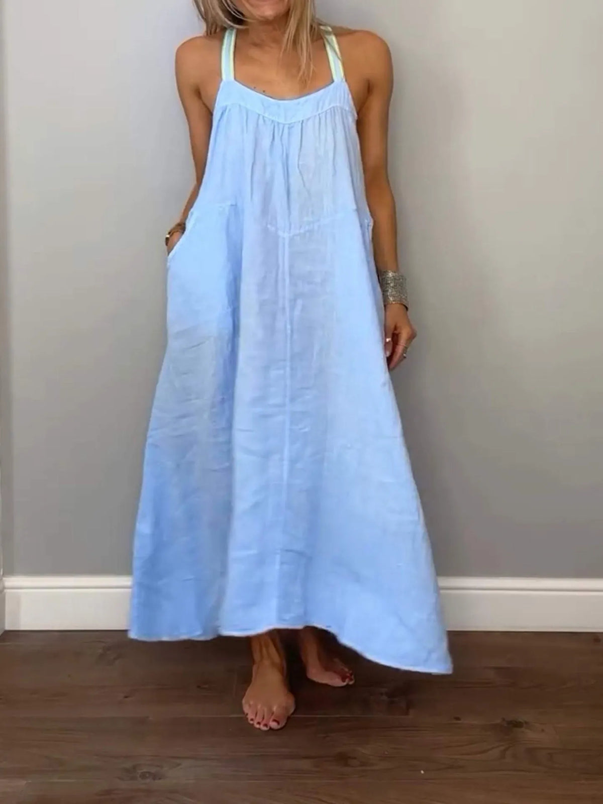 Ruched Cami Maxi Dress with Pockets Plus Size fabric detail