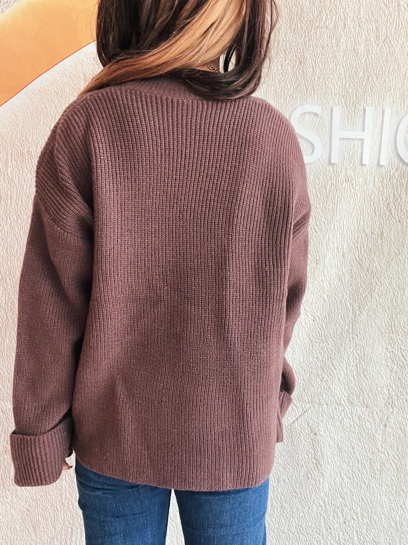 Button-Front Ribbed Cardigan with V-Neck - Fashorio