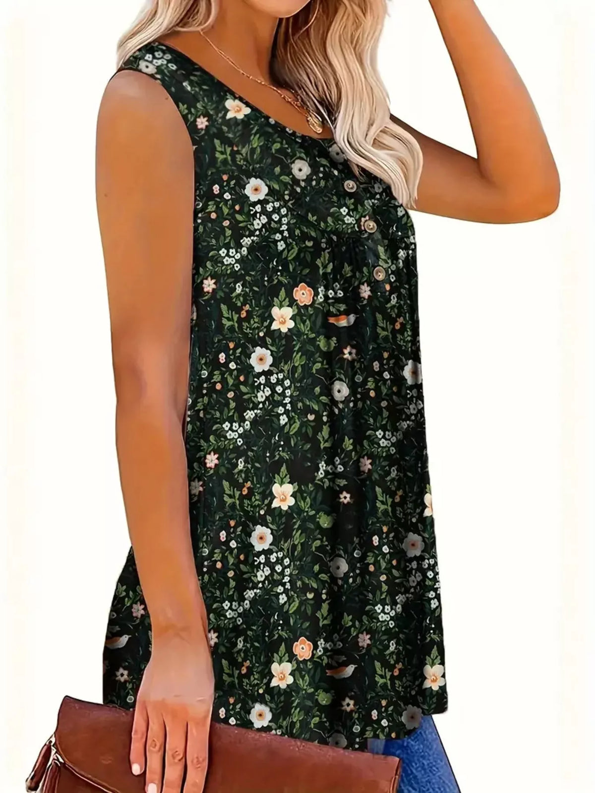 Button detail tank top side view