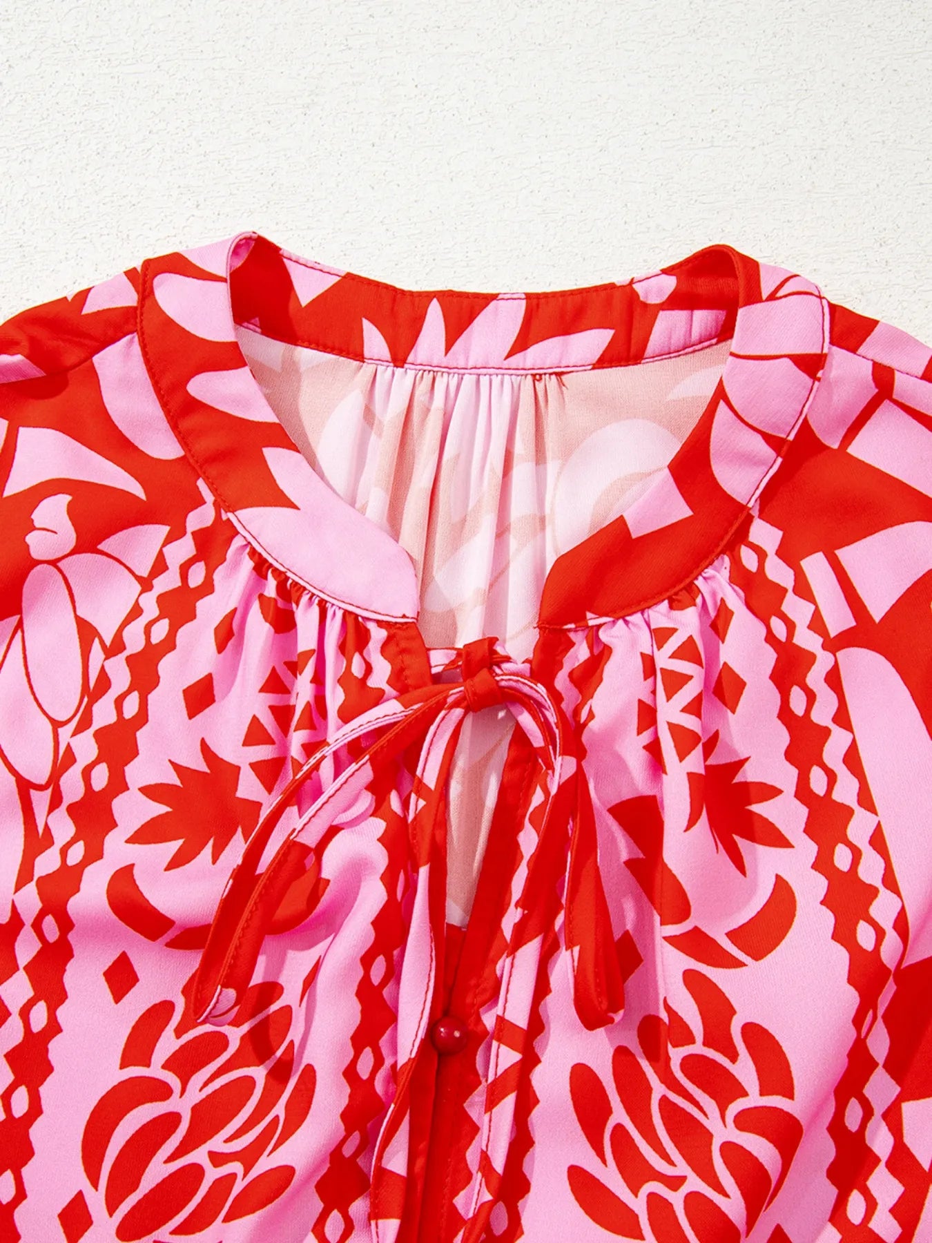 Floral Print Tie-Neck Button Down Shirt - Fashorio