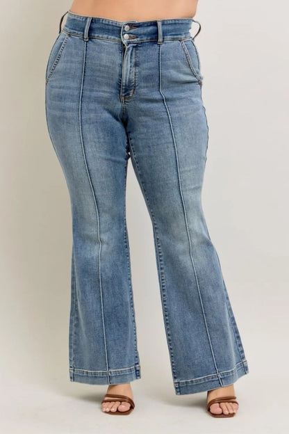 Judy Blue Full Size High-Waist Flare Denim Jeans with Front Seam Detail Plus Size - Fashorio