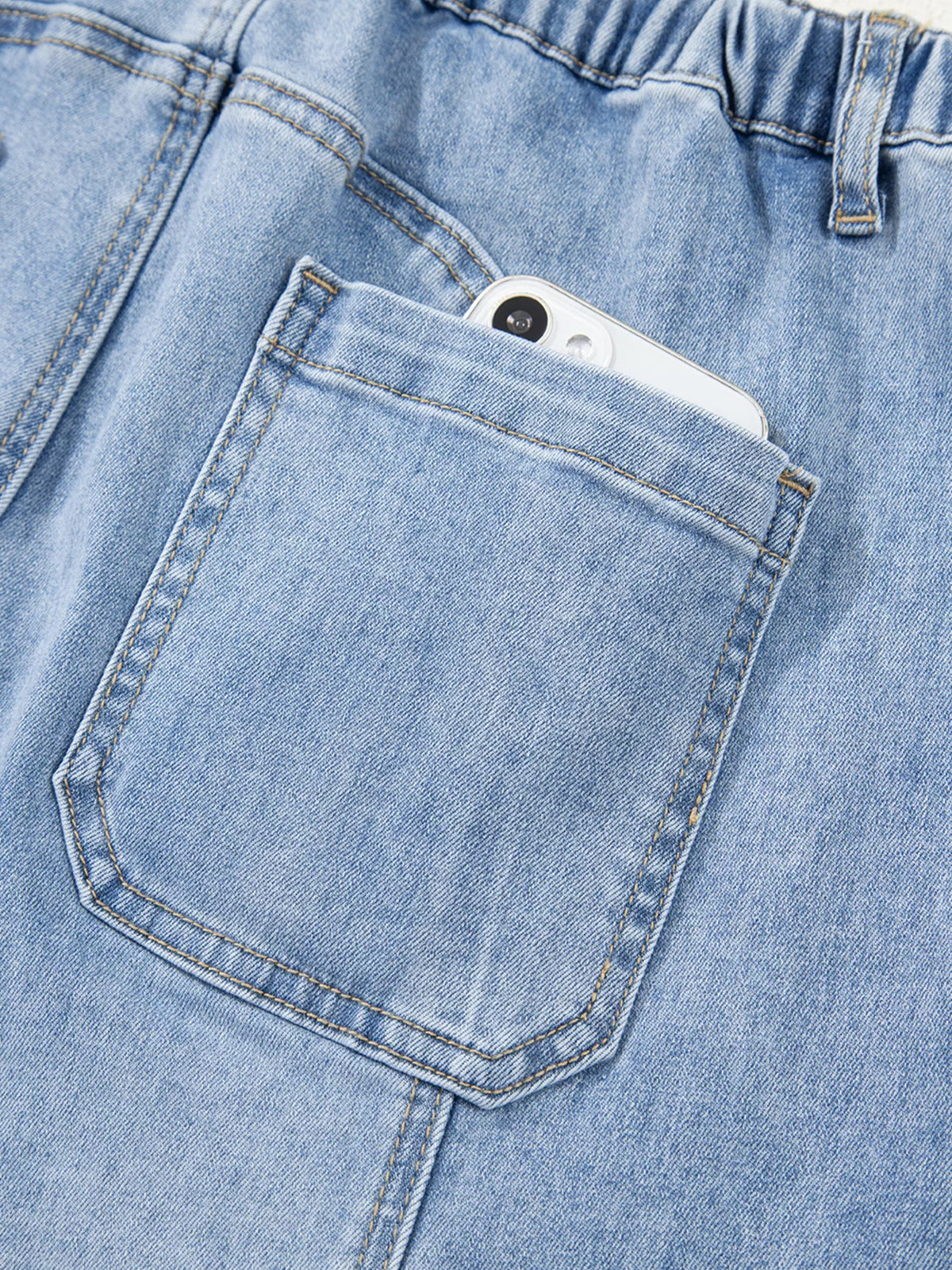 Wide Leg Drawstring Raw Hem Denim Jeans, view 11
