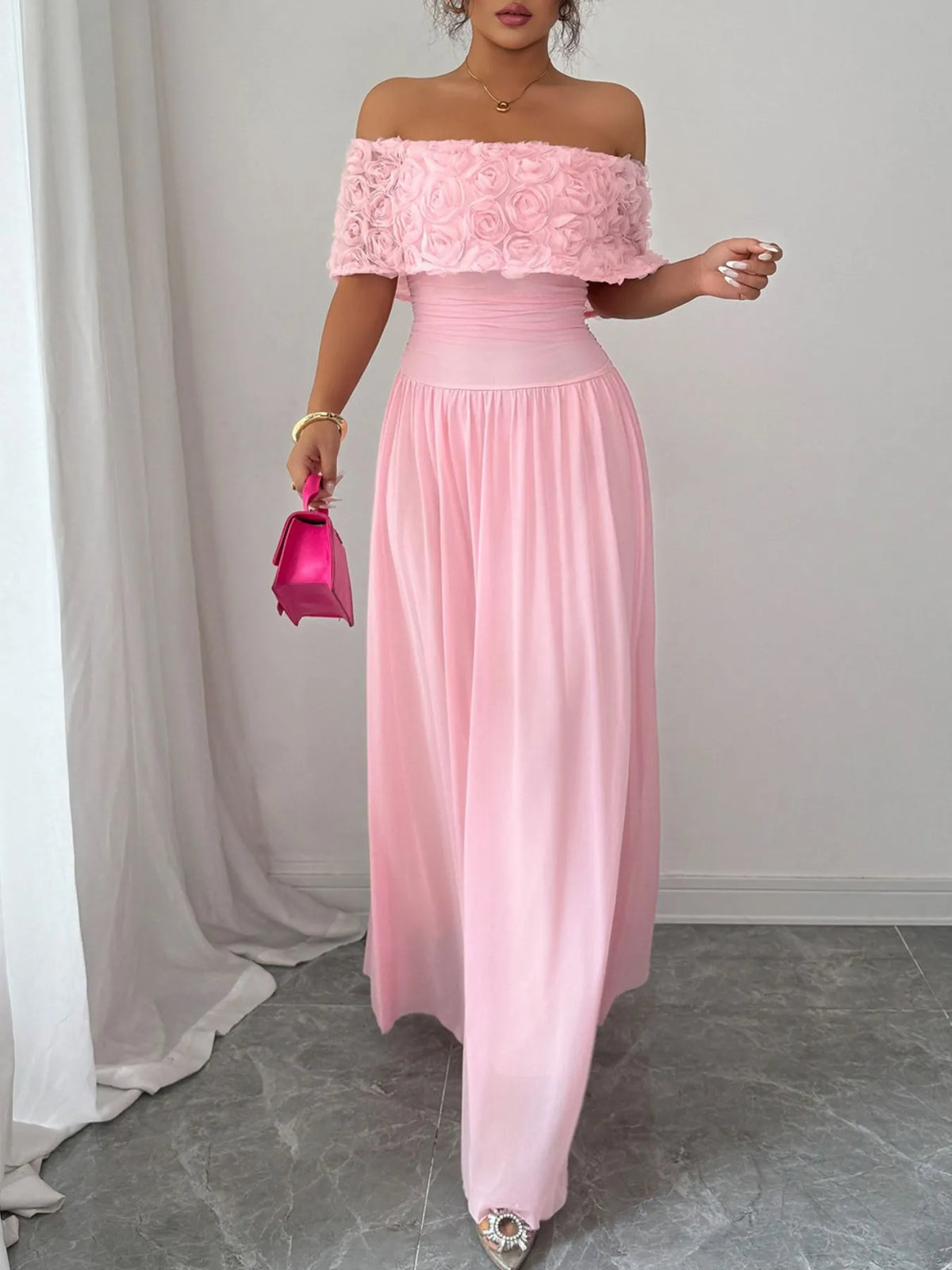 Rose embellished maxi dress side view