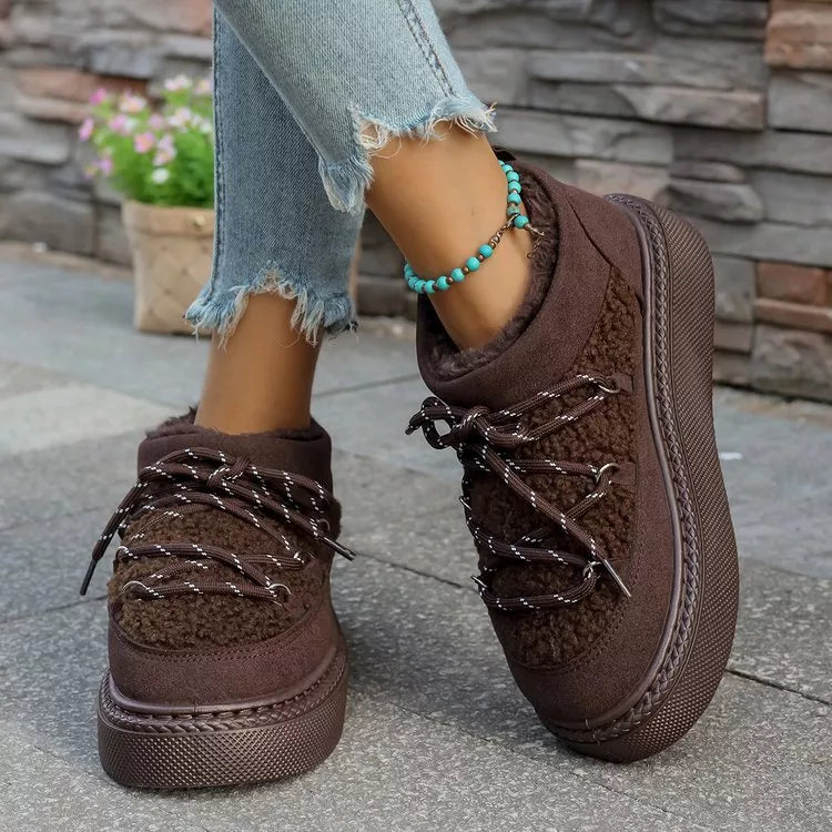 plush lined lace up platform winter boots pair angled view