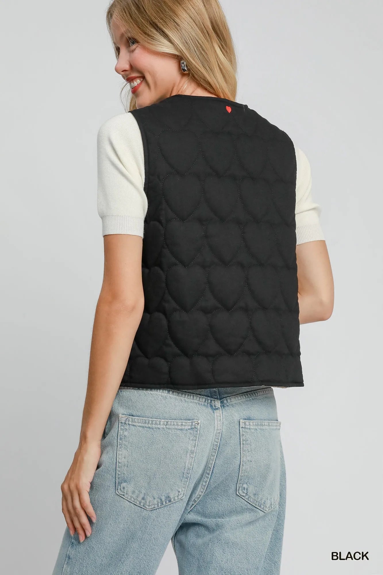 Umgee Heart Quilted Tie-Front Vest - Fashorio