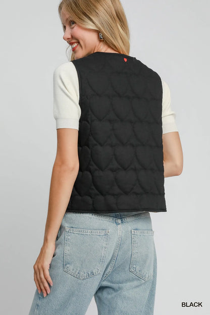 Umgee Heart Quilted Tie-Front Vest - Fashorio
