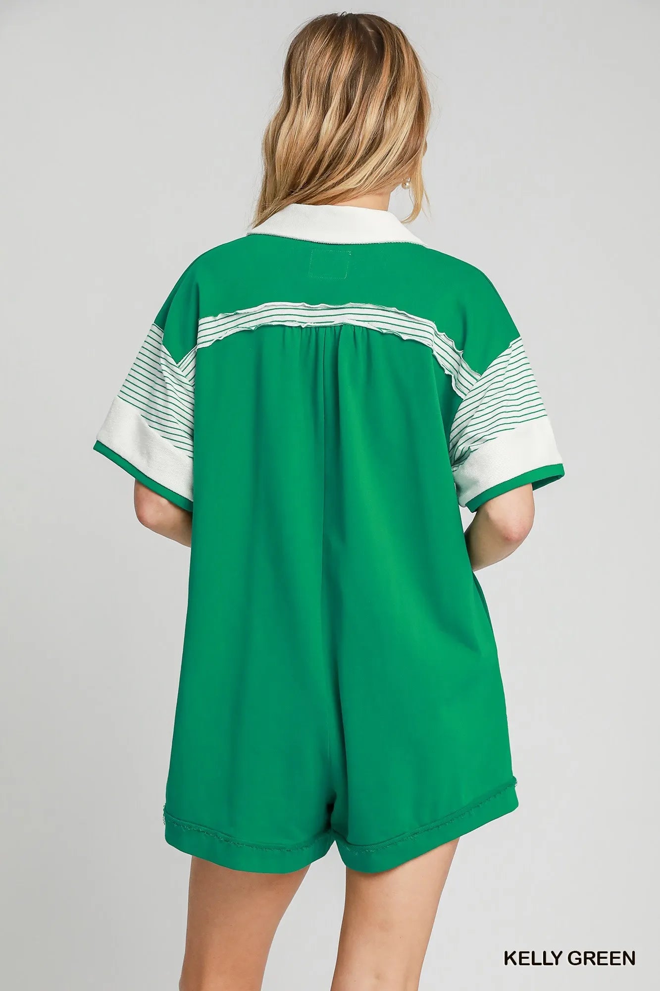 Umgee French Terry Collared Colorblock Romper - Fashorio