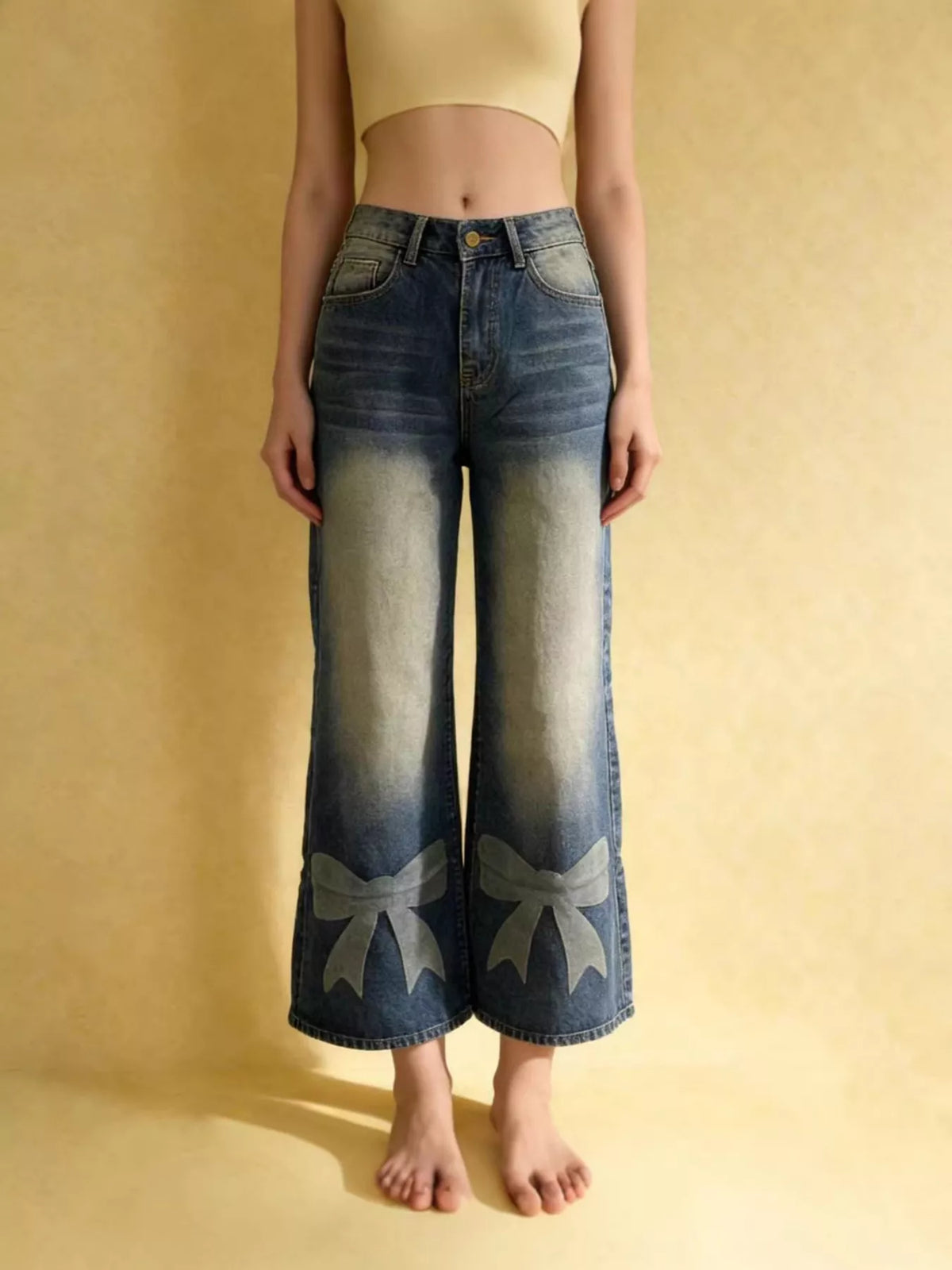 Bow Detail Wide Leg Jeans, view 6