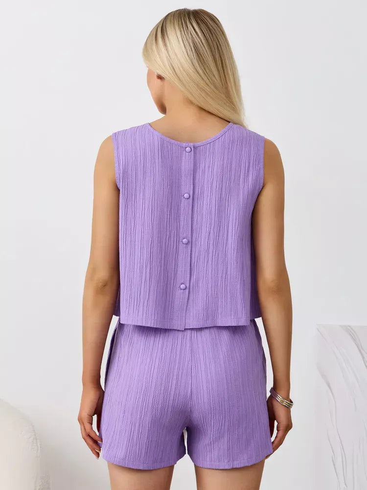 Textured Round Neck Tank and Shorts Set, view 36