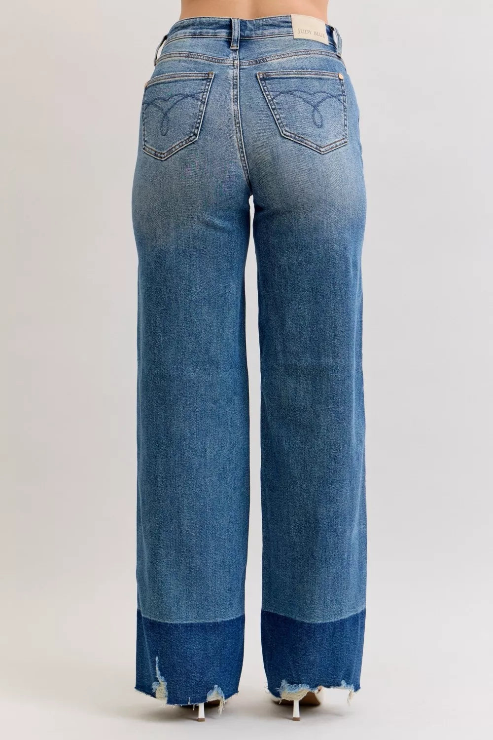Judy Blue column jeans raw hem detail