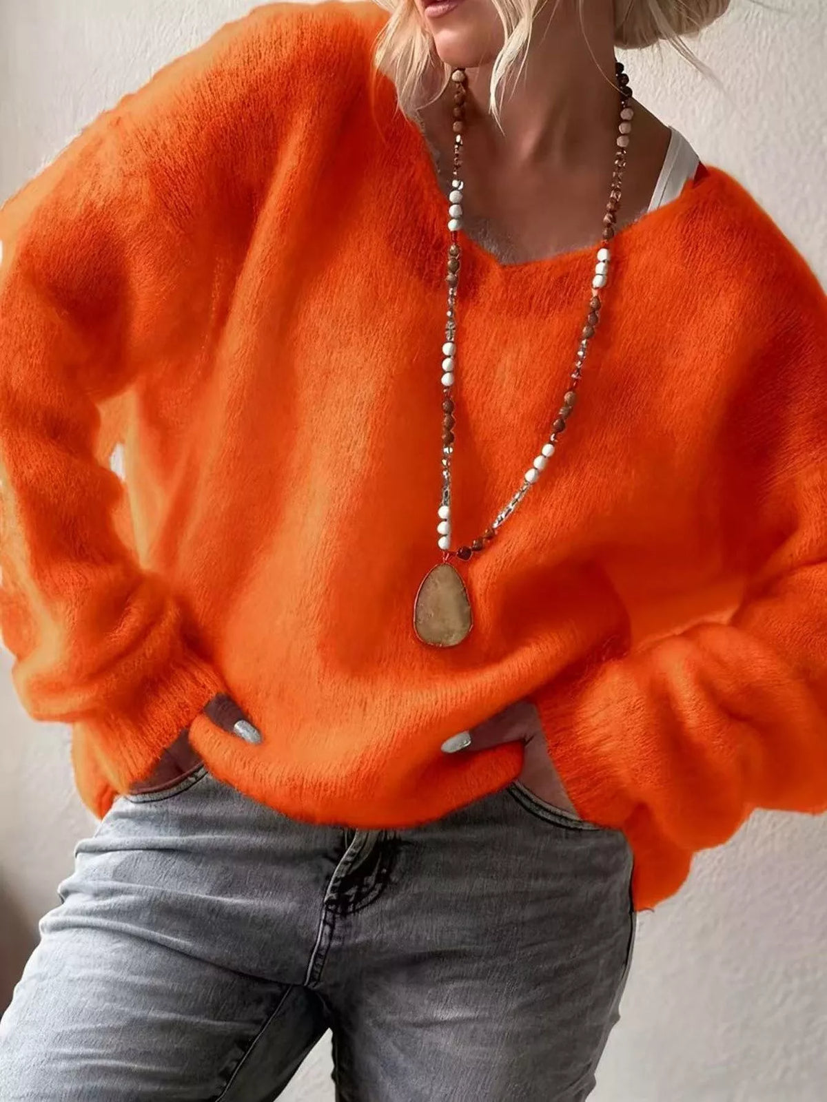 v neck dropped shoulder sweater close fabric detail