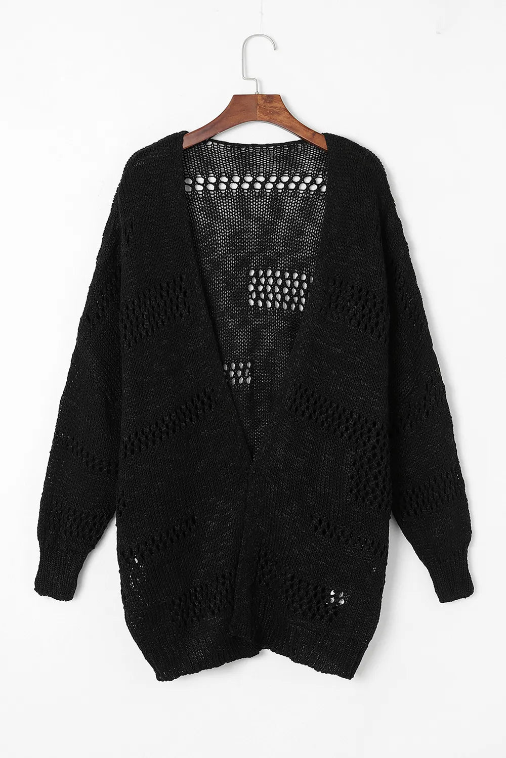 Openwork Open Front Long Sleeve Cardigan - Fashorio