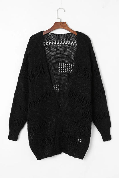 Openwork Open Front Long Sleeve Cardigan - Fashorio