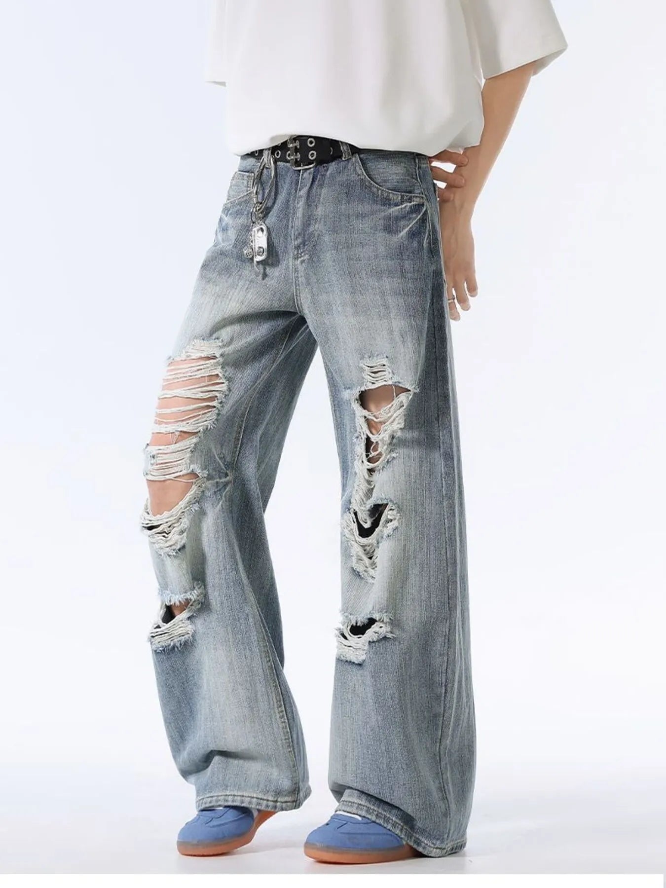 Men's Distressed Wide Leg Baggy Jeans - Fashorio