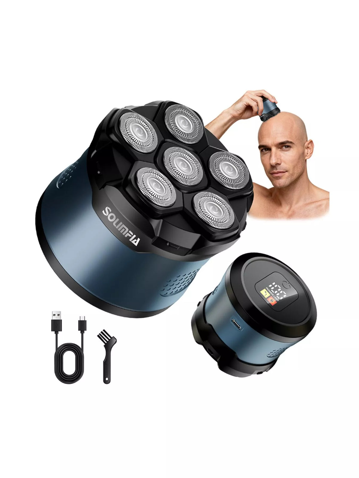 6 blade rechargeable head shaver full product